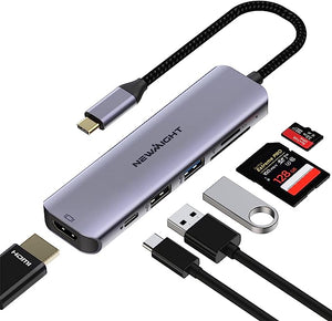 USB C to HDMI Adapter, Newmight 6 in 1 USB C Hub Multiport Adapter with 100W Power Delivery, 4K@30Hz HDMI, USB 3.0 Data Transfer, SD/TF Card Reader, USB C Dongle for MacBook and Other Type C Devices