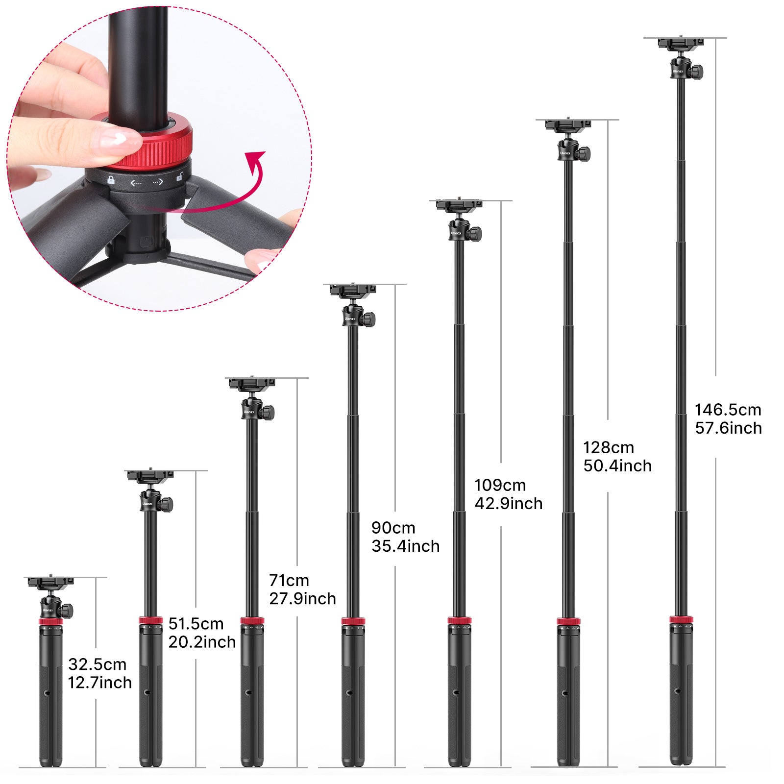 Stativ Ulanzi MT-44 negru extensibil 146 cm pentru vlog