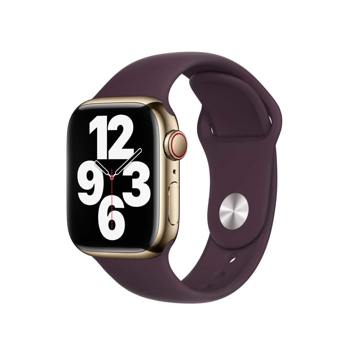 Refurbished Apple Watch Series 7 GPS + Cellular, 41mm Gold Stainless Steel Case with Dark Cherry Sport Band Resigilat*