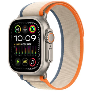 Apple Watch Ultra 2, 49mm, Natural Titanium, Trail Loop - Orange/Beige S/M