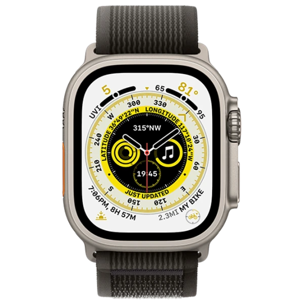 Apple Watch Ultra, 49mm, Natural Titanium, Black/Gray Trail Loop M/L