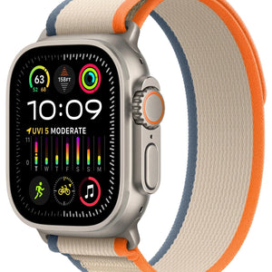 Apple Watch Ultra 2, 49mm, Natural Titanium, Trail Loop Orange - Orange/Beige S/M