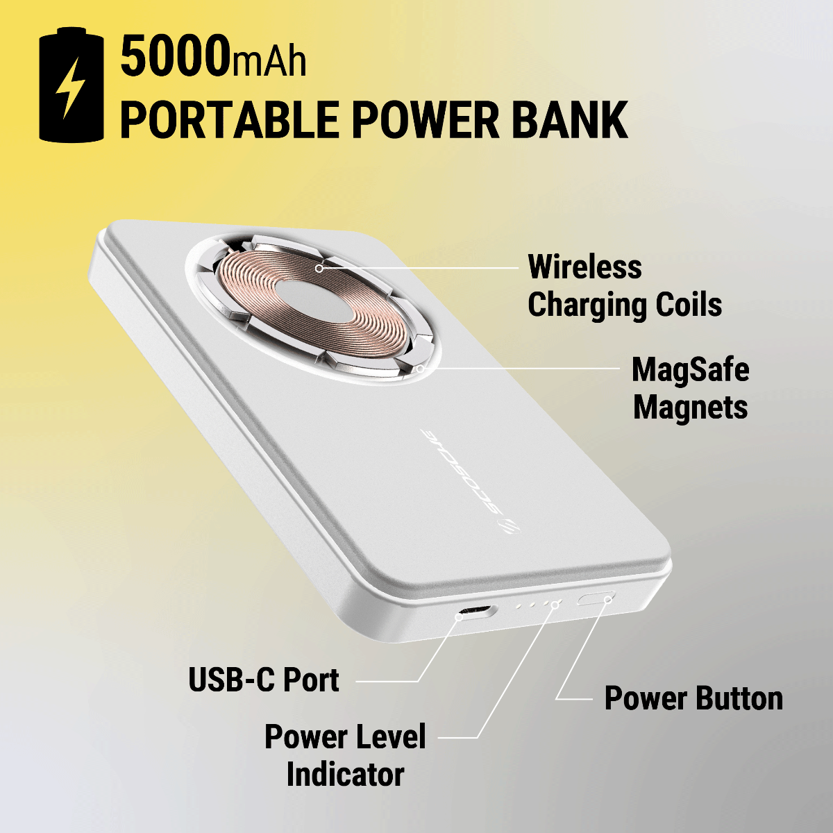 Baterie externă magnetică Scosche GoBat MS 5K albă MagSafe, iRestore Chișinău